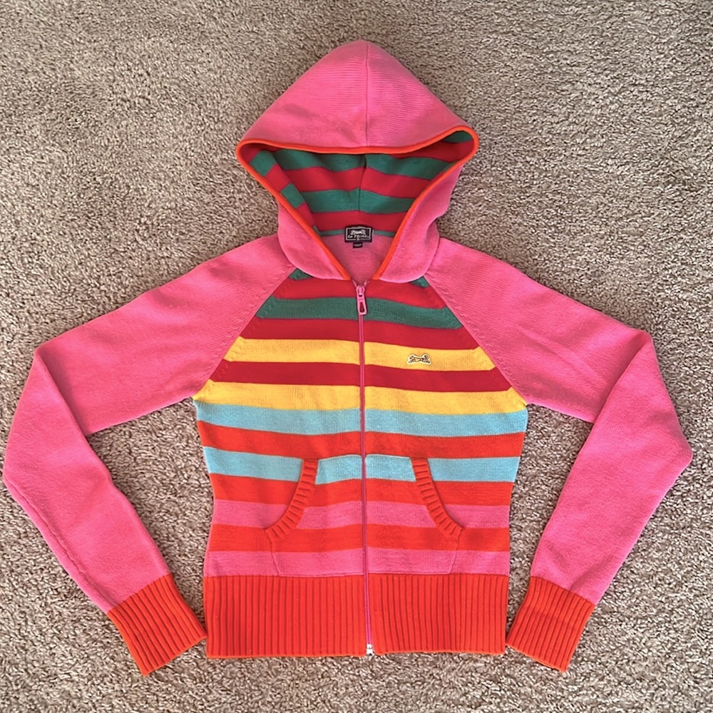 Retro Le Tigre size small women’s striped zip-up hooded sweater